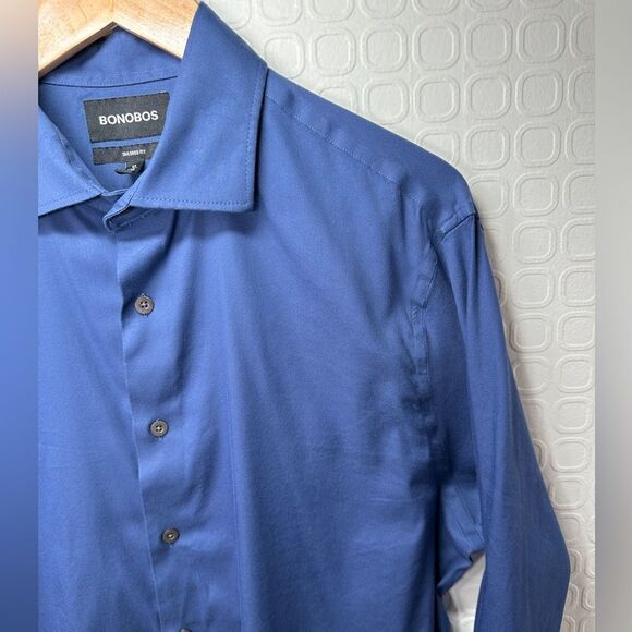 Bonobos Mens 17 35 Tailored Fit Stretch Long Sleeve Button Down Shirt Blue - Picture 3 of 8